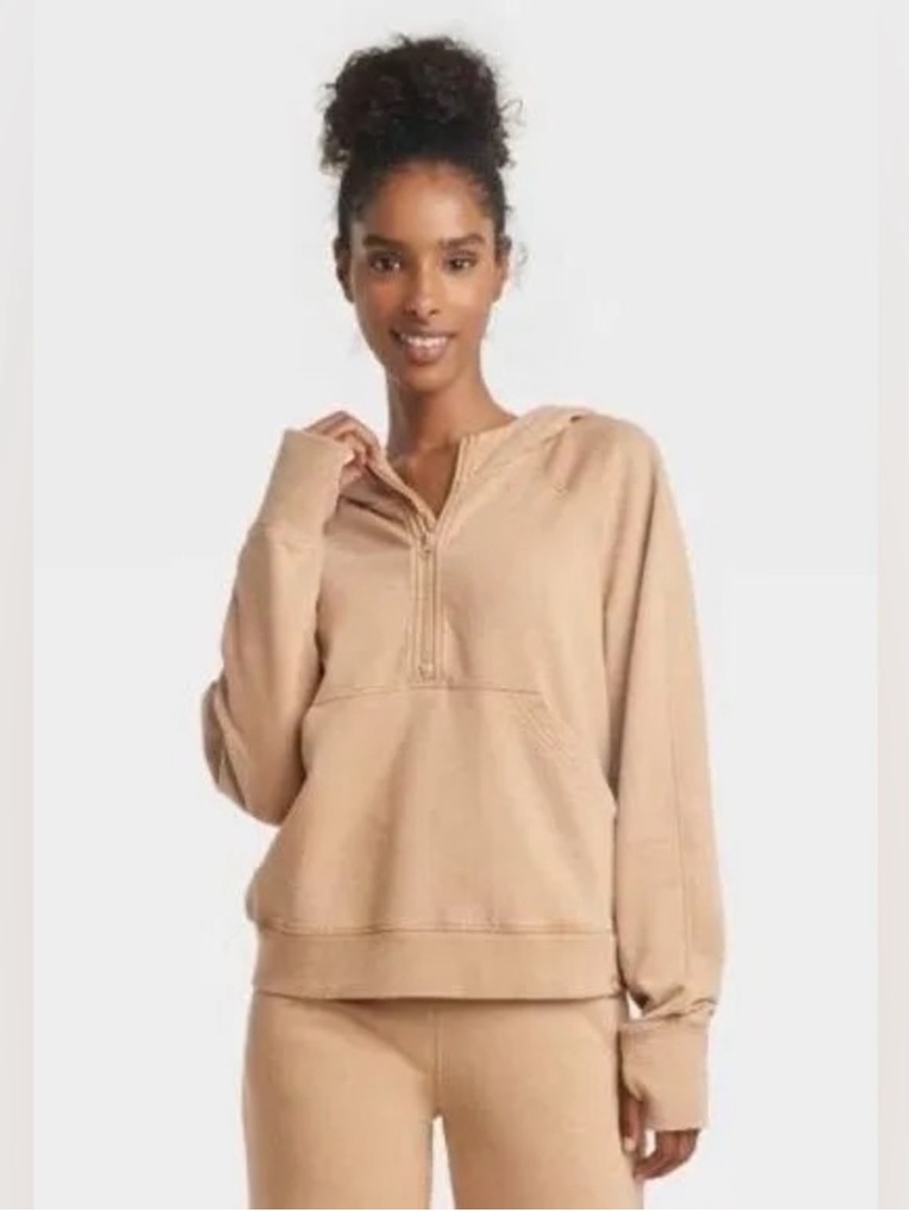 JoyLab Beige Half Zip Fleece Pullover Sweatshirt